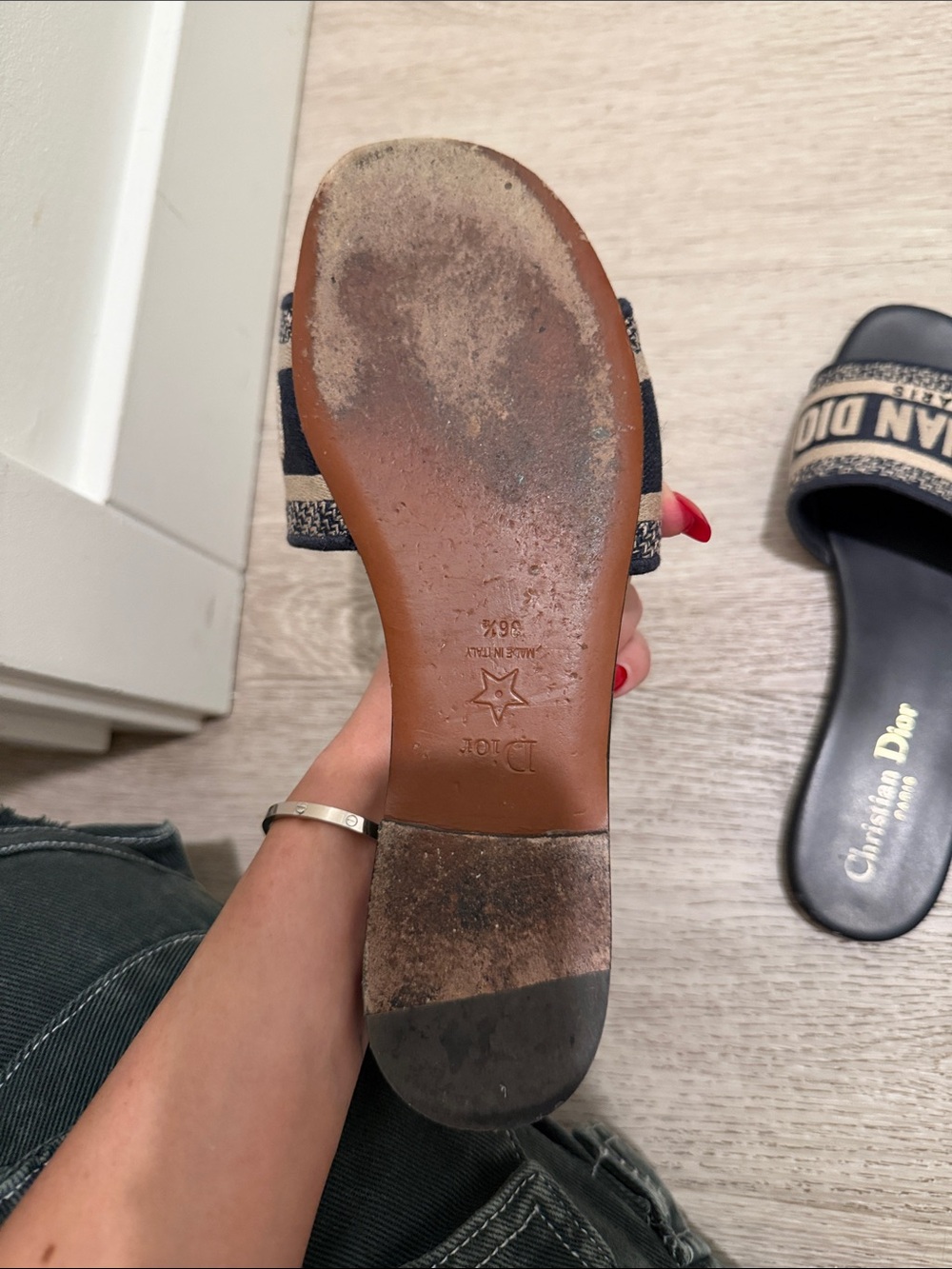 Dior Black Footbed Beige Logo Jacquard Slide Sandals - Picture 3 of 4